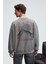 PERCY Erkek Yuvarlak Yaka Göğsü Baskılı Sırtı Baskılı Oversize Koyu Gri Sweatshirt 5