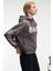 ALIRAYNE Kadın Baskılı Oversize Kapüşonlu Kanguru Cep Antrasit Sweatshirt 4