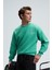 PERCY Erkek Yuvarlak Yaka Göğsü Nakışlı Sırtı Baskılı Oversize Yeşil Sweatshirt 2