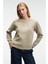 MIRELLAN Kadın Baskılı Yuvarlak Yaka Regular Fit Taş Rengi Sweatshirt 1