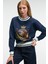 VALLUNE Kadın Kontrast Triko Etek Ucu Manşet Ve Yakalı Nakış Crop Lacivert Sweatshirt 1