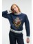 VALLUNE Kadın Kontrast Triko Etek Ucu Manşet Ve Yakalı Nakış Crop Lacivert Sweatshirt 3
