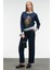 VALLUNE Kadın Kontrast Triko Etek Ucu Manşet Ve Yakalı Nakış Crop Lacivert Sweatshirt 4