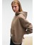 CLARIE Kadın Organik Pamuklu Oversize Kanguru Cepli Kapüşonlu Vizon Sweatshirt 5