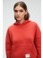 CLARIE Kadın Organik Pamuklu Oversize Kanguru Cepli Kapüşonlu Kırmızı Sweatshirt 1