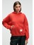 CLARIE Kadın Organik Pamuklu Oversize Kanguru Cepli Kapüşonlu Kırmızı Sweatshirt 2