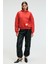 CLARIE Kadın Organik Pamuklu Oversize Kanguru Cepli Kapüşonlu Kırmızı Sweatshirt 5