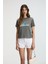 Kadın Slim Fit Beli Lastikli Vucudu Saran Midi Gri Etek 1