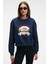 TALMERA Kadın Önü Baskılı Yuvarlak Yaka Lacivert Sweatshirt 2