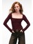 SILIVRA Kadın Havuz Yakalı Esnek Kumaşlı Slim Fit Bordo Bluz 1