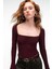 SILIVRA Kadın Havuz Yakalı Esnek Kumaşlı Slim Fit Bordo Bluz 2