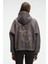 JASSES Kadın Oversize Nakışlı Kapüşonlu Antrasit Sweatshirt 1