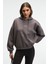 JASSES Kadın Oversize Nakışlı Kapüşonlu Antrasit Sweatshirt 2