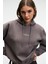 JASSES Kadın Oversize Nakışlı Kapüşonlu Antrasit Sweatshirt 3