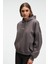JASSES Kadın Oversize Nakışlı Kapüşonlu Antrasit Sweatshirt 4