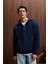 JUSTUS Erkek Kapüşonlu Kanguru Cepli Fermuar Yakalı Lacivert Sweatshirt 4