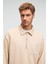 AUGUST Erkek %100 Pamuk Yarım Fermuarlı Yakalı Cepli Süs Etiketli Bej Sweatshirt 4