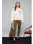 LUXE Kadın Renk Nakışlı Ve Arkası Baskı Detaylı Kapüşonlu Ekru Sweatshirt 2