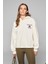 LUXE Kadın Renk Nakışlı Ve Arkası Baskı Detaylı Kapüşonlu Ekru Sweatshirt 3