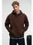AMOS Erkek Yumuşak Kumaşlı 3 İplik Oversize Kapüşonlu Kanguru Cepli Acı Kahve Sweatshirt 1