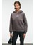 YANMESA Kadın Oversize Baskı Ve Nakış Detaylı Uzun Kollu Kapüşonlu Antrasit Sweatshirt 2