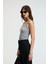 LILLESOL Kadın Fitilli Görünümlü Slim Fit Vücuda Oturan Havuz Yakalı Pamuklu Basic Antrasit Atlet 3