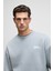 Ernest Erkek Organik Pamuklu Yumuşacık Baskı Detaylı Bisiklet Yaka İçi Polarlı Açık Gri Sweatshirt 3