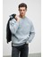 Ernest Erkek Organik Pamuklu Yumuşacık Baskı Detaylı Bisiklet Yaka İçi Polarlı Açık Gri Sweatshirt 5