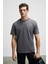 Solo Erkek %100 Organik Pamuklu Kalın Dokulu Comfort Fit Bisiklet Yakalı Antrasit T-Shirt 2