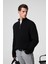 IVAR Erkek Yarım Fermuarlı Dik Yakalı Saç Örgü Desenli Triko Siyah Kazak 4