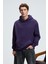 AMOS Erkek Yumuşak Kumaşlı 3 İplik Oversize Kapüşonlu Kanguru Cepli Mor Sweatshirt 1