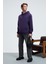 AMOS Erkek Yumuşak Kumaşlı 3 İplik Oversize Kapüşonlu Kanguru Cepli Mor Sweatshirt 2