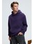 AMOS Erkek Yumuşak Kumaşlı 3 İplik Oversize Kapüşonlu Kanguru Cepli Mor Sweatshirt 4