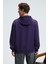 AMOS Erkek Yumuşak Kumaşlı 3 İplik Oversize Kapüşonlu Kanguru Cepli Mor Sweatshirt 6