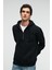 JUSTUS Erkek Kapüşonlu Kanguru Cepli Fermuar Yakalı Siyah Sweatshirt 1