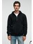 JUSTUS Erkek Kapüşonlu Kanguru Cepli Fermuar Yakalı Siyah Sweatshirt 3