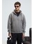 JUSTUS Erkek Kapüşonlu Kanguru Cepli Fermuar Yakalı Koyu Gri Sweatshirt 1