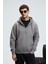 JUSTUS Erkek Kapüşonlu Kanguru Cepli Fermuar Yakalı Koyu Gri Sweatshirt 2
