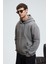 JUSTUS Erkek Kapüşonlu Kanguru Cepli Fermuar Yakalı Koyu Gri Sweatshirt 4