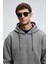JUSTUS Erkek Kapüşonlu Kanguru Cepli Fermuar Yakalı Koyu Gri Sweatshirt 5