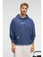 CLAY Erkek %100 Pamuk Kapüşonlu Çıtçıtlı Baskılı Cebi Süs Etiketli İndigo Sweatshirt 3