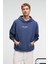 CLAY Erkek %100 Pamuk Kapüşonlu Çıtçıtlı Baskılı Cebi Süs Etiketli İndigo Sweatshirt 4