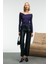 SELUNETTE Kadın Asimetrik Yakalı Omuzu Açık Esnek Kumaşlı Vücudu Saran Slim Fit Mor Bluz 2