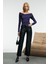 SELUNETTE Kadın Asimetrik Yakalı Omuzu Açık Esnek Kumaşlı Vücudu Saran Slim Fit Mor Bluz 5