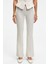 KALYYSIA Kadın Yüksek Bel Geniş Paçalı Slim Fit Ekru Pantolon 2