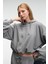 OLVERA Kadın Kapüşonlu Etek Ucu Balon Oversize Gri Sweatshirt 1