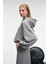 OLVERA Kadın Kapüşonlu Etek Ucu Balon Oversize Gri Sweatshirt 3
