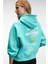 ORINQUE Kadın Kapüşonlu Baskı ve Nakış Detaylı Oversize Turkuaz Sweatshirt 1