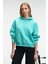 ORINQUE Kadın Kapüşonlu Baskı ve Nakış Detaylı Oversize Turkuaz Sweatshirt 2