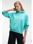 ORINQUE Kadın Kapüşonlu Baskı ve Nakış Detaylı Oversize Turkuaz Sweatshirt 4